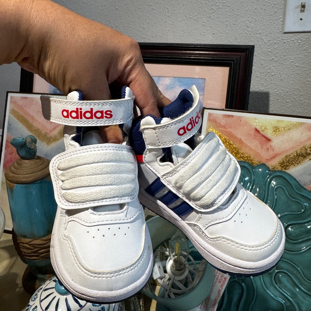 Adidas White and Blue Low-Top Sneakers